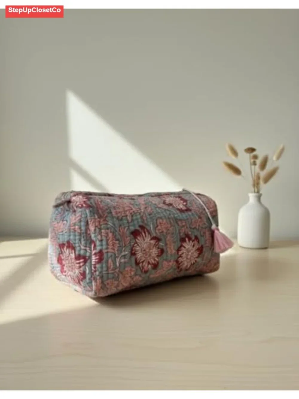 Handcrafted Cotton Quilted Toiletry Bag - Floral Makeup Organizer & Travel Pouch